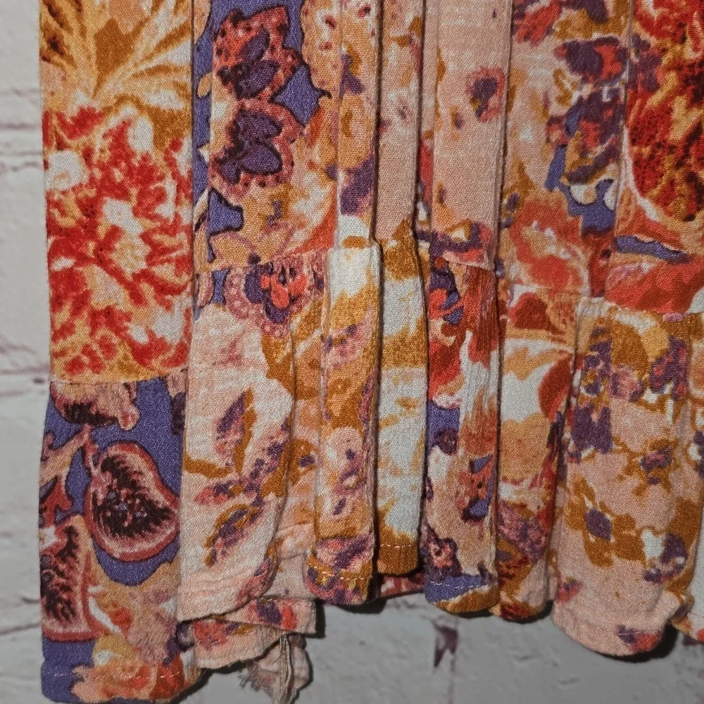 Myra Bag V-Neck A-Line Orange Purple Floral Elastic Waist Dress Womens Size L - Picture 7 of 16